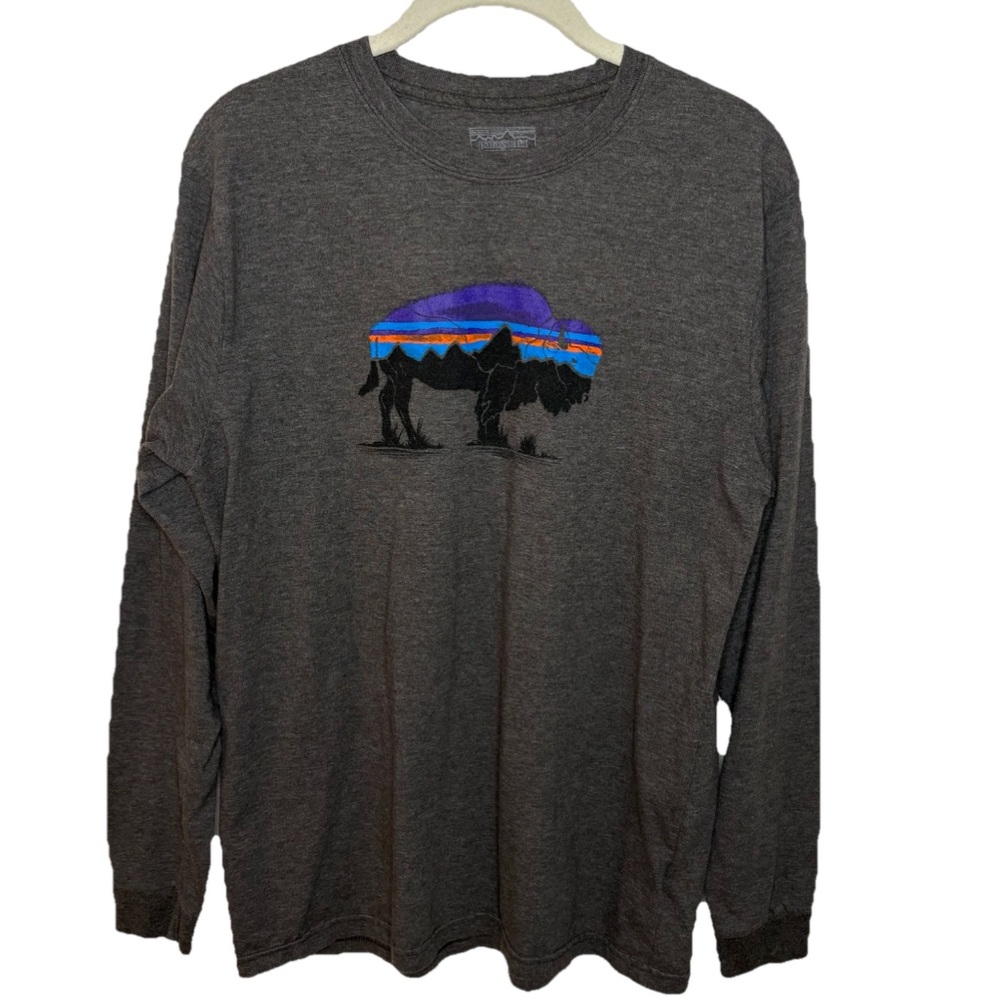 Patagonia Fitz Roy Bison Responsibili-Tee Shirt Long Sleeve Medium Gray